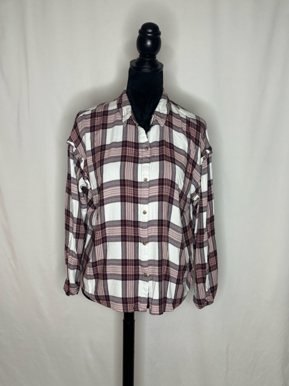 Como Vintage White and Burgundy Plaid Button-Down Shirt